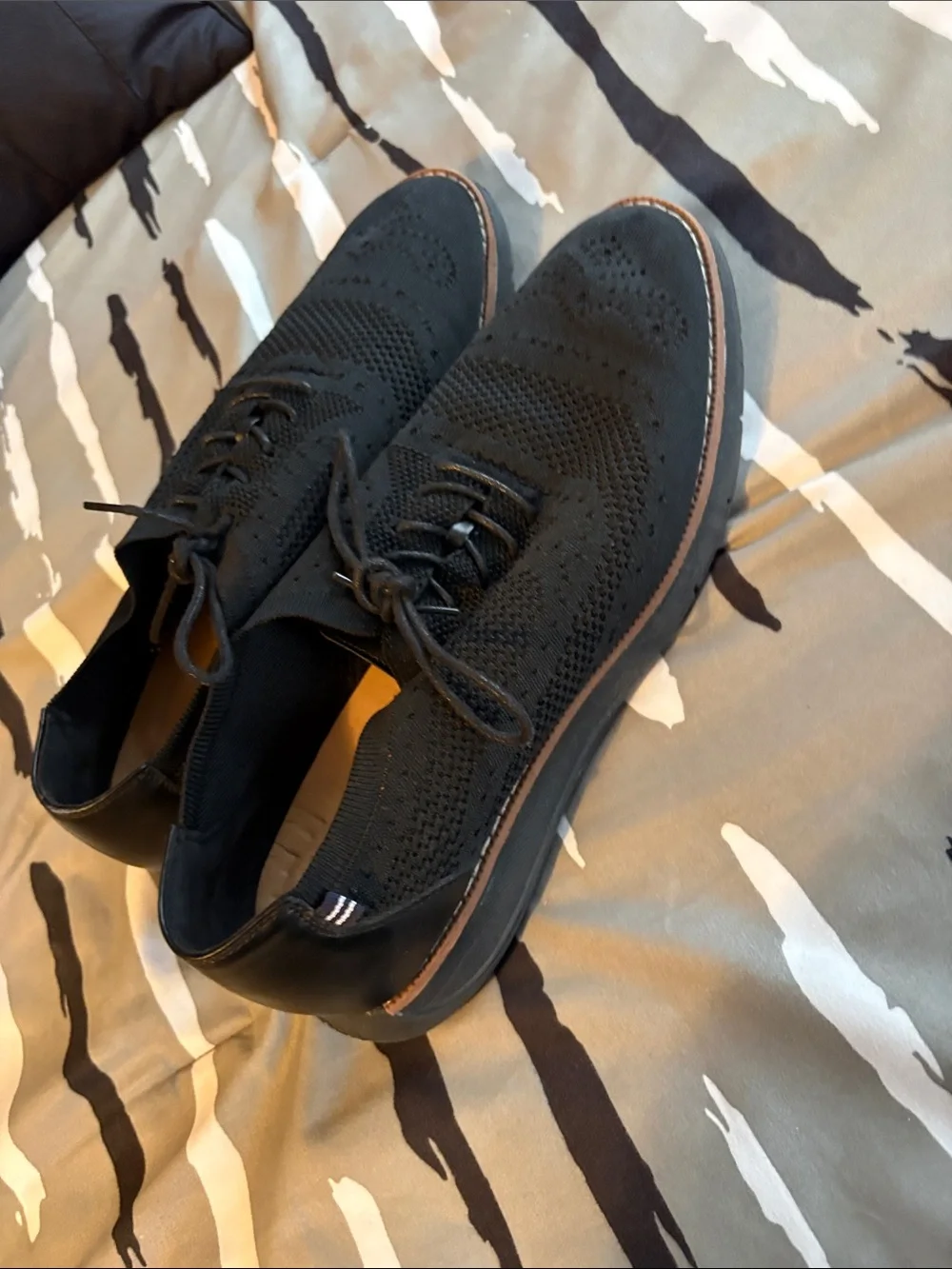 Nautica Men's Black Knit Lace-Up Boat Shoes with Brown Trim